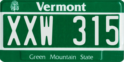 VT license plate XXW315