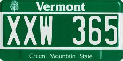 VT license plate XXW365