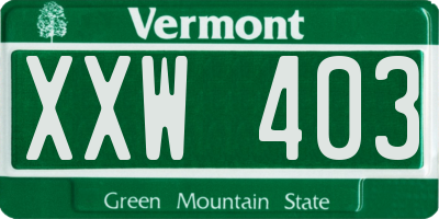 VT license plate XXW403