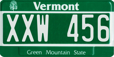 VT license plate XXW456
