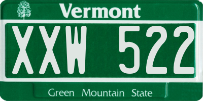 VT license plate XXW522