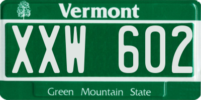 VT license plate XXW602