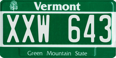 VT license plate XXW643