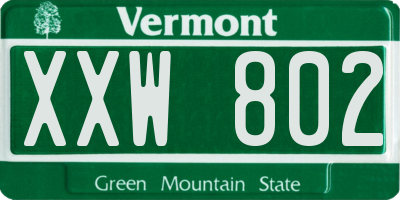 VT license plate XXW802