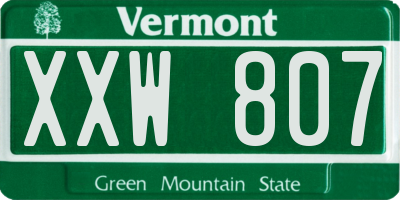VT license plate XXW807
