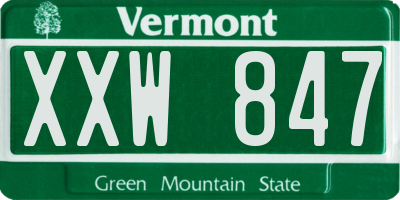 VT license plate XXW847