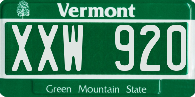 VT license plate XXW920