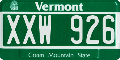 VT license plate XXW926