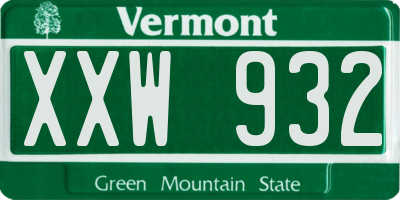 VT license plate XXW932