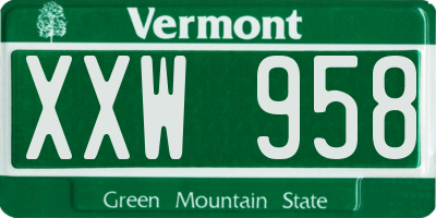 VT license plate XXW958