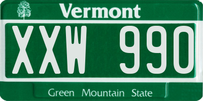 VT license plate XXW990