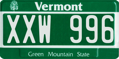 VT license plate XXW996
