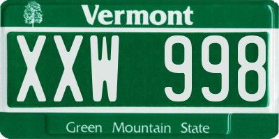 VT license plate XXW998