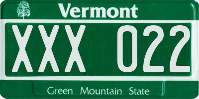 VT license plate XXX022
