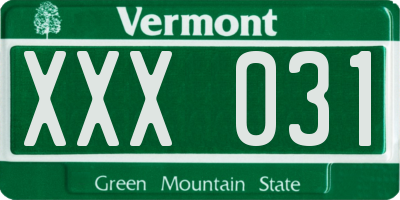 VT license plate XXX031