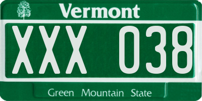 VT license plate XXX038