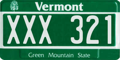 VT license plate XXX321