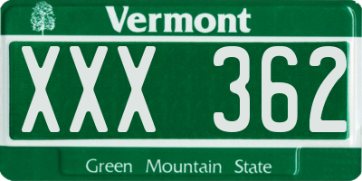 VT license plate XXX362