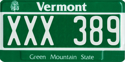 VT license plate XXX389