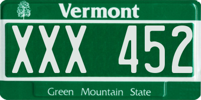 VT license plate XXX452