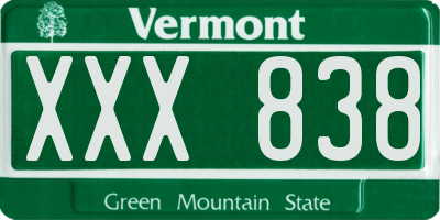 VT license plate XXX838