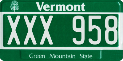VT license plate XXX958