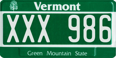 VT license plate XXX986