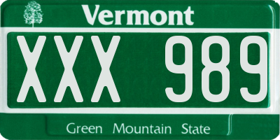 VT license plate XXX989