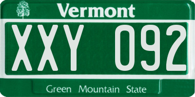 VT license plate XXY092