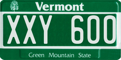 VT license plate XXY600