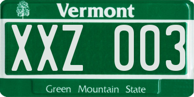 VT license plate XXZ003
