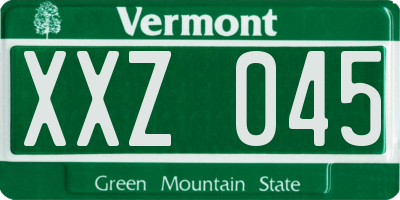 VT license plate XXZ045