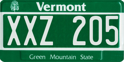 VT license plate XXZ205