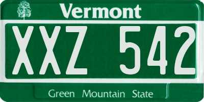 VT license plate XXZ542
