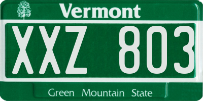 VT license plate XXZ803