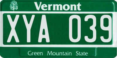 VT license plate XYA039