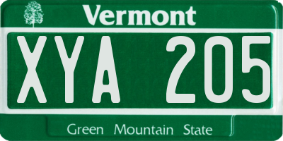 VT license plate XYA205