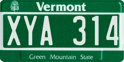 VT license plate XYA314