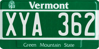 VT license plate XYA362