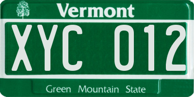 VT license plate XYC012