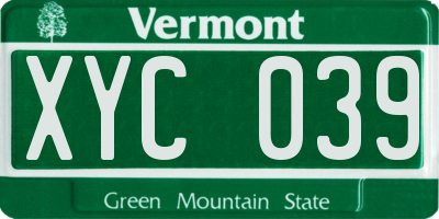 VT license plate XYC039