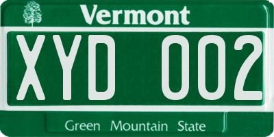 VT license plate XYD002