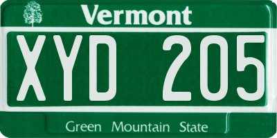 VT license plate XYD205