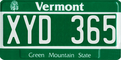 VT license plate XYD365