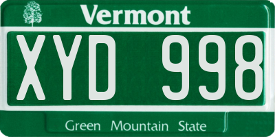 VT license plate XYD998
