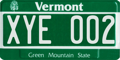 VT license plate XYE002