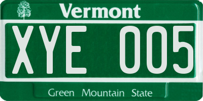 VT license plate XYE005