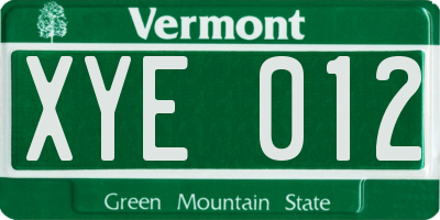 VT license plate XYE012