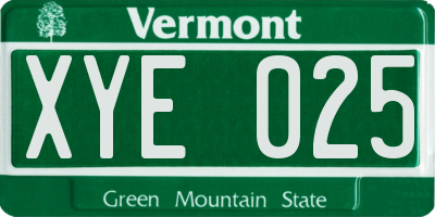 VT license plate XYE025