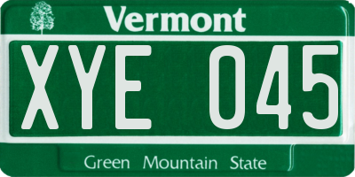 VT license plate XYE045
